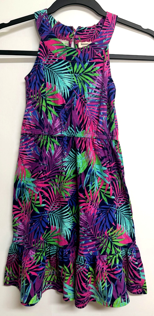 Juicy Couture Tropical Palm Tree Sundress Girls XS 4/5 Ruffled Halter Dress NEW